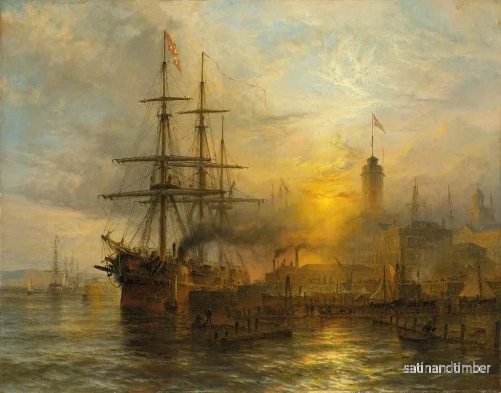 Reproduktion av målningen En dansk ångbåt förtöjd vid en livlig kaj - Henry Thomas Dawson - Bild 2