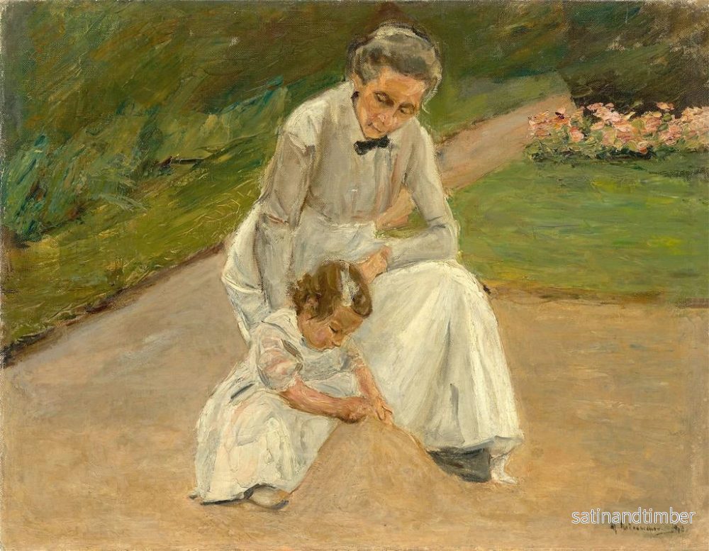 Reproduktion av målningen av barnbarn och barnflicka som leker i trädgården - Max Liebermann - Bild 2