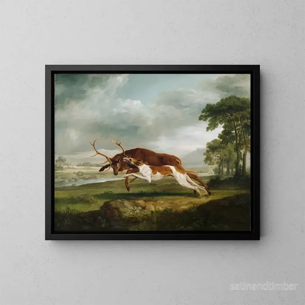 Reproduktion av målningen Hund som jagar ett rådjur - George Stubbs