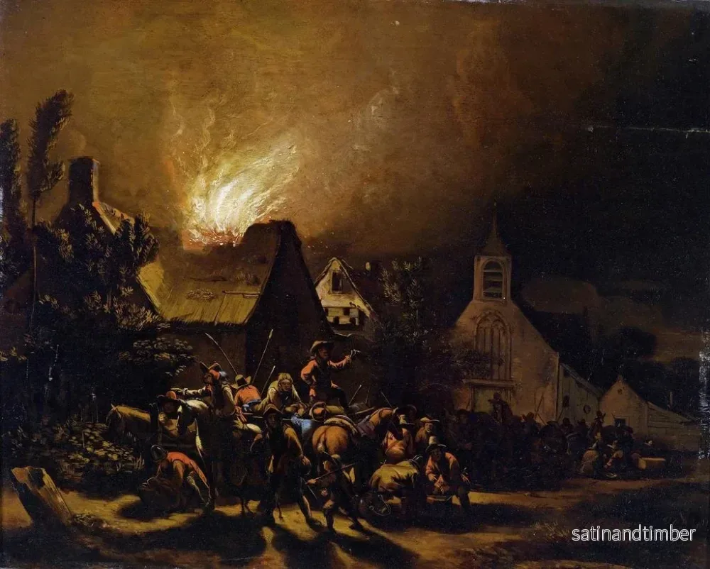 Reproduktion av målningen Marodeurs framför en by i lågor - Egbert van der Poel - Bild 2