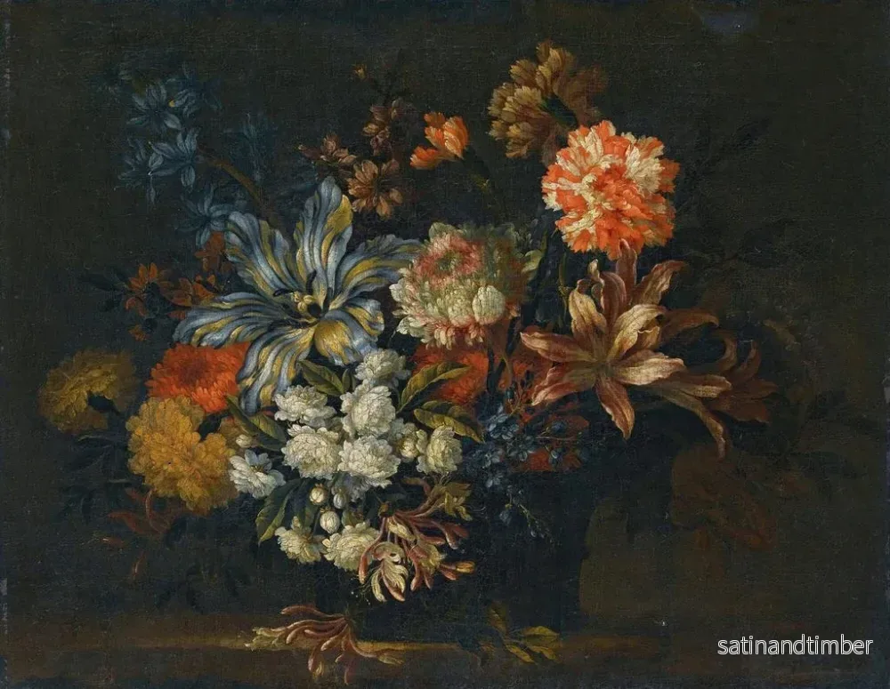 Reproduktion av målningen av stillleben med ljus, kaprifol och andra blommor i en vas på en fönsterbräda - Jean-Baptiste Monnoyer - Bild 2