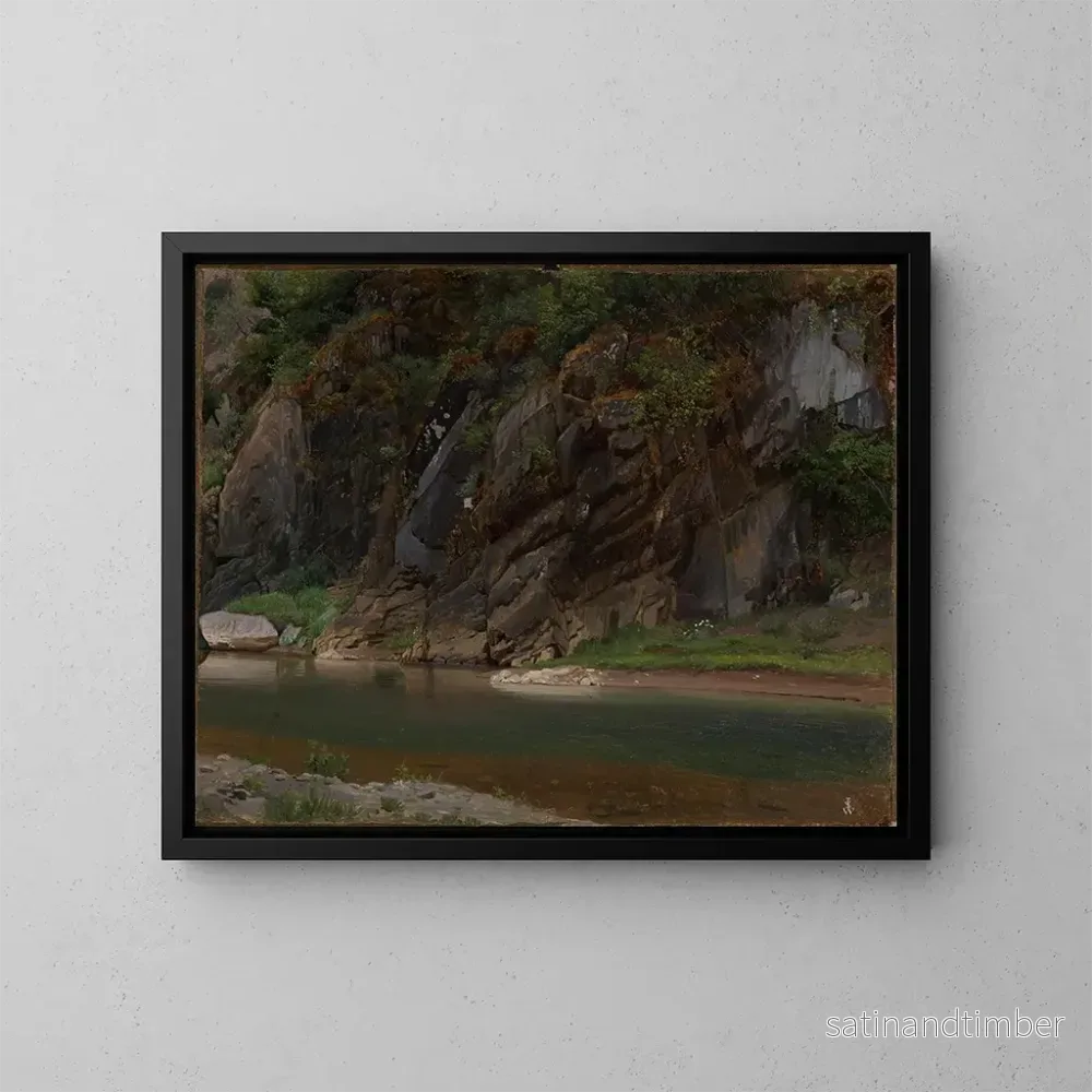 Reproduktion av målningen Rivière med klippig strand - Johann Wilhelm Schirmer