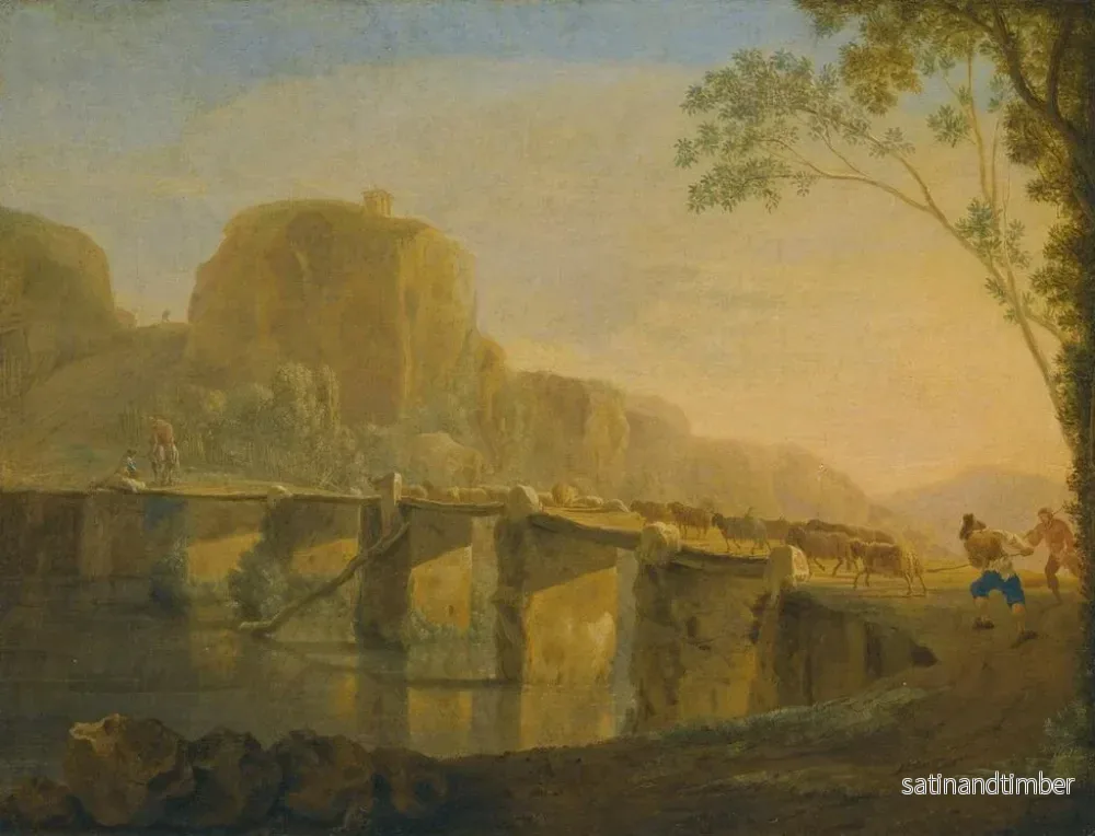 Reproduktion av målningen Landskap med herdar och deras boskap som korsar Ponte Acquoria nära Tivoli - Jan Asselijn - Bild 2