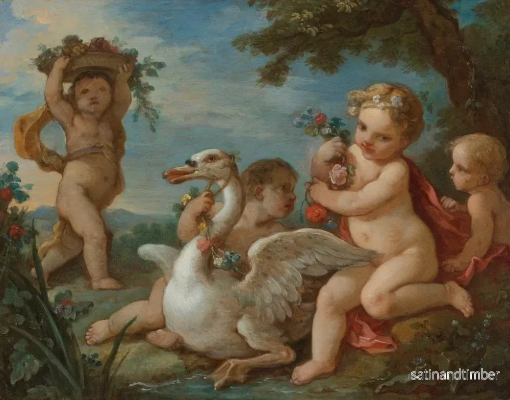 Reproduktion av målningen Putti som pryder en svan med en blomsterkrans - Charles-Joseph Natoire - Bild 2