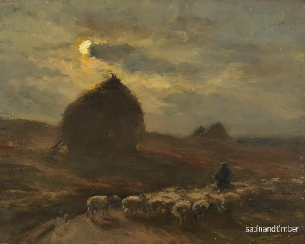 Reproduktion av målningen av bergsgetar och får i månljus - Jean Ferdinand Chaigneau - Bild 2