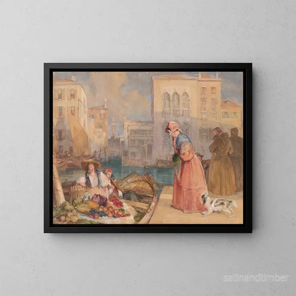 Reproduktion av målningen Vendeurs de fruits sur un canal vénitien - John Frederick Lewis