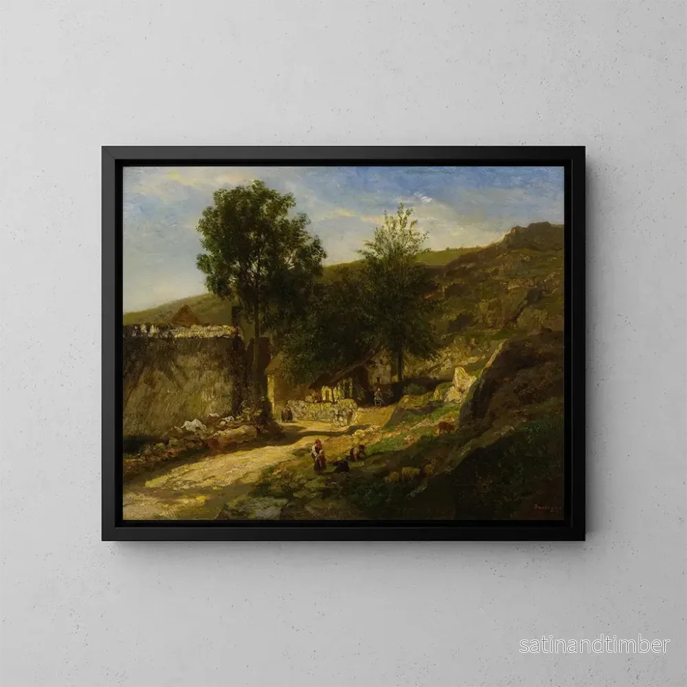 Reproduktion av målningen Entré till byn - Charles François Daubigny