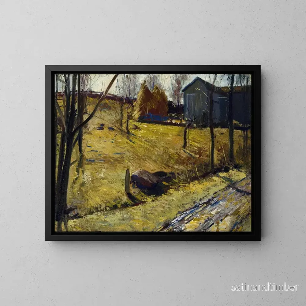 Reproduktion av målningen av höskullar och lada - George Wesley Bellows