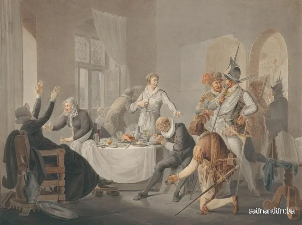 Reproduktion av målningen PD Hasselaer blir känd när spanjorerna vill arrestera hans bror Claes Dirkzz i hans ställe. - Pieter Bartholomeusz Barbiers - Bild 2