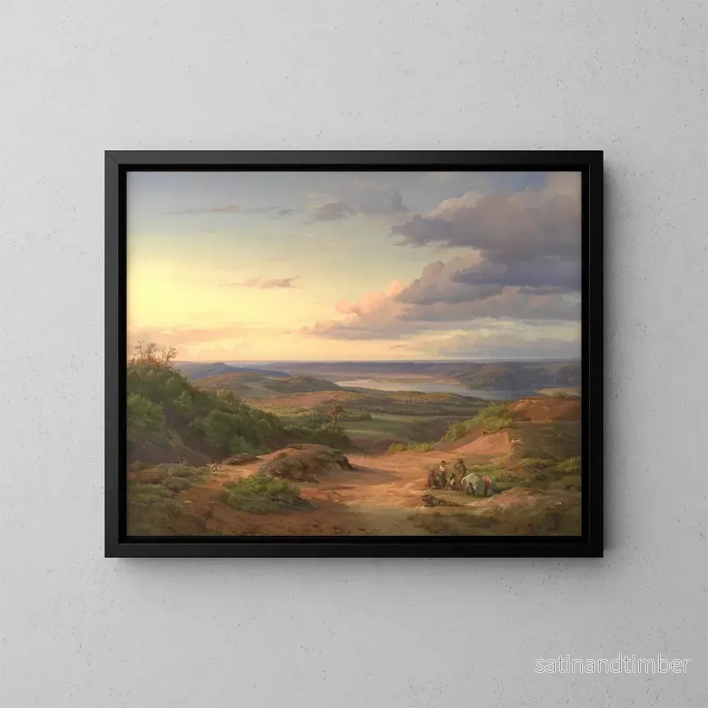 Reproduktion av målningen Ett landskap nära Himmelbjerget, Jylland. I förgrunden, en romsk familj. - Louis Gurlitt