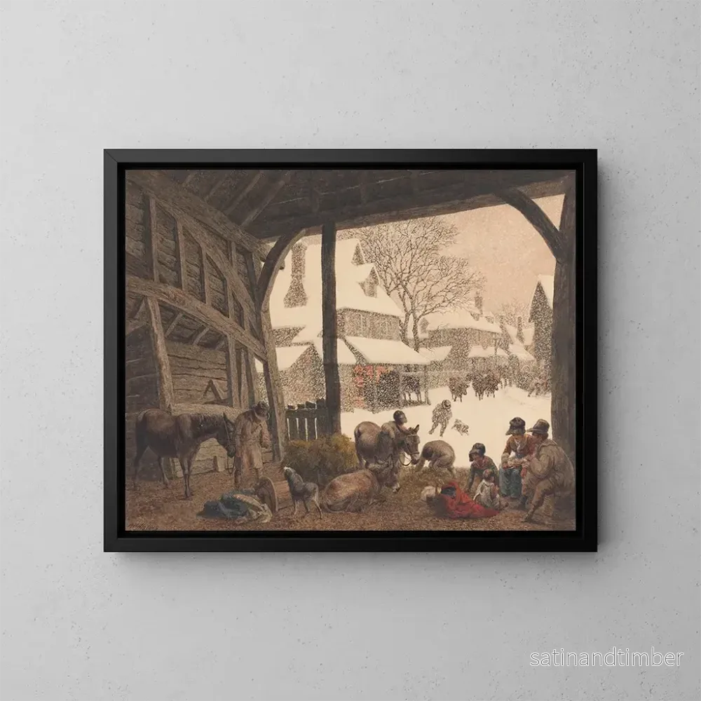 Reproduktion av målningen En snöscen i en by - Robert Hills