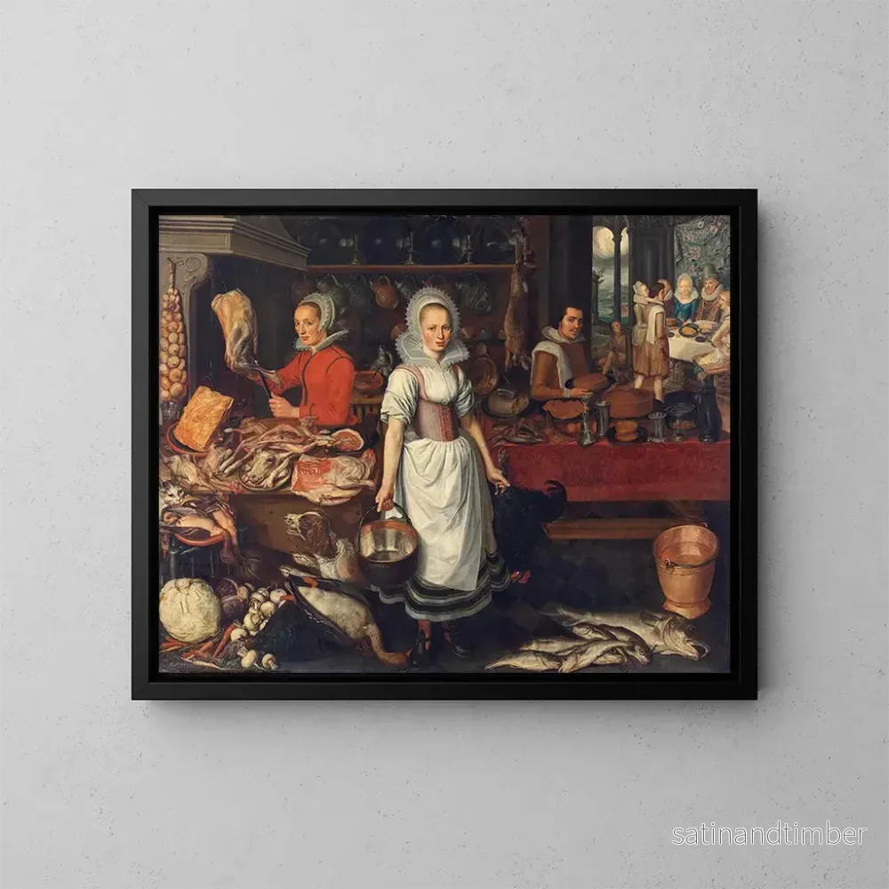 Reproduktion av målningen av en köksscen med den rike mannens och Lazare den fattiges parabola - Pieter Cornelisz van Rijck