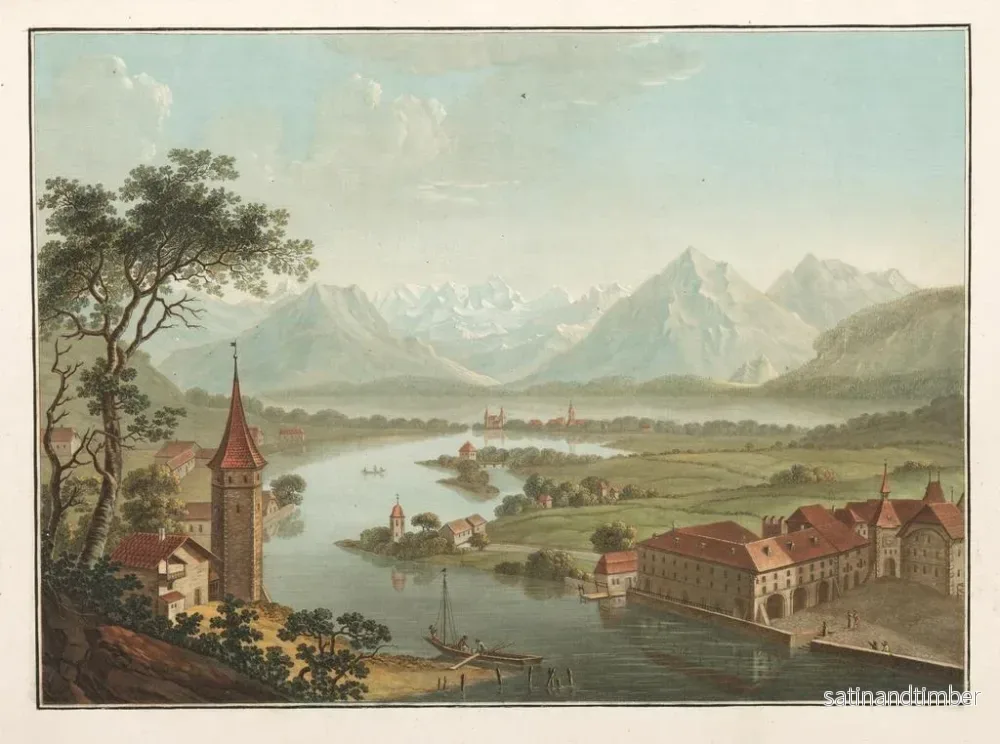 Reproduktion av målningen av sjön och staden Thun med floden Aare, fågelperspektiv från slottsterrassen - Friedrich Rosenberg - Bild 2