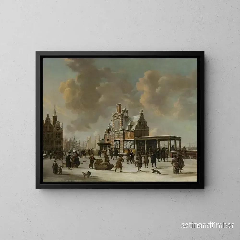 Reproduktion av målningen av Le Paalhuis och den Nieuwe Brug i Amsterdam på vintern – Jan Abrahamsz Beerstraaten Reproduktion av målningen av Le Paalhuis och den Nieuwe Brug i Amsterdam på vintern – Jan Abrahamsz Beerstraaten