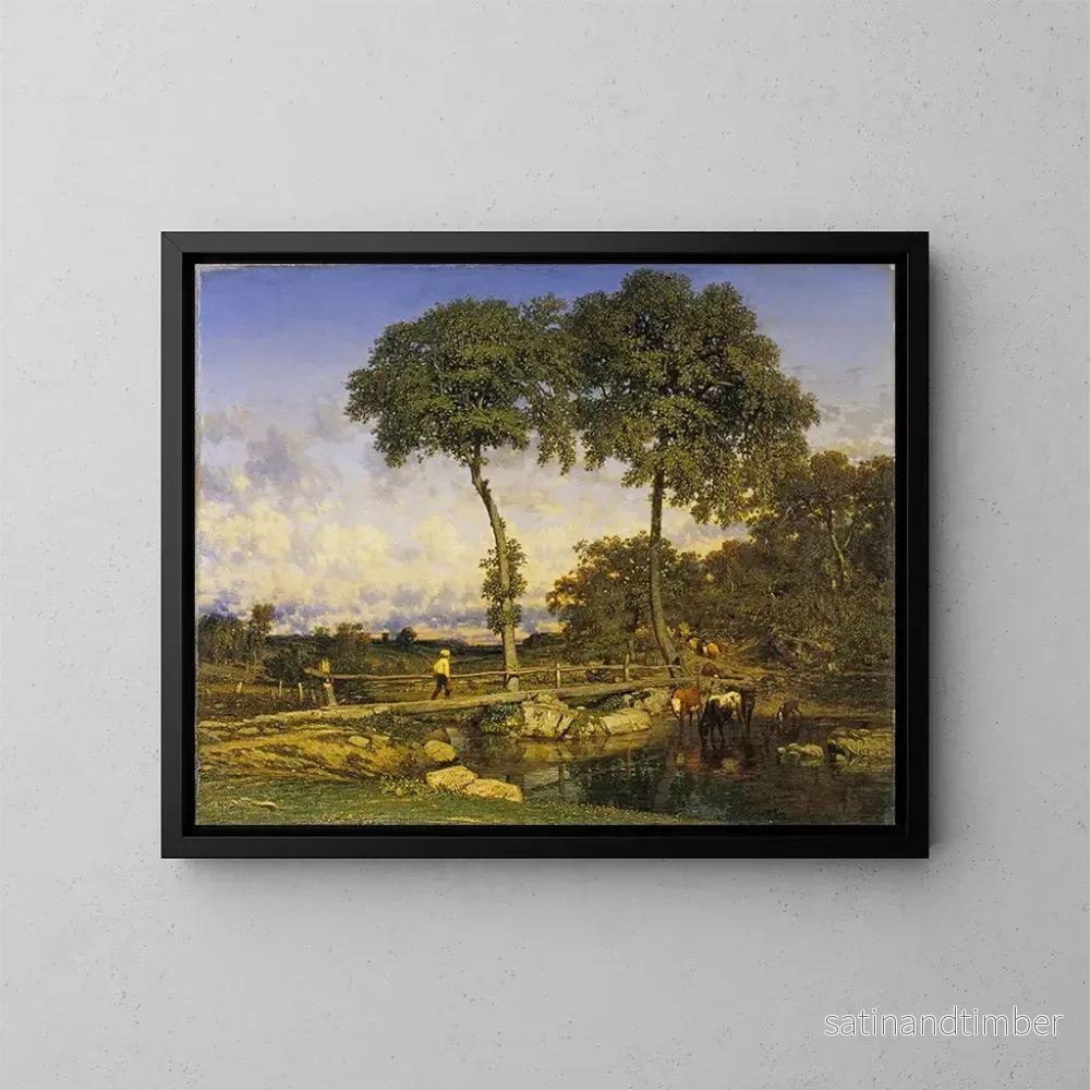 Reproduktion av målningen Traverser le pont - Jules Dupré