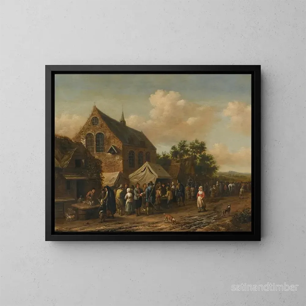 Reproduktion av målningen En bymarknad nära en kyrka - Barent Gael