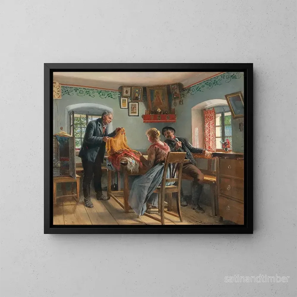 Reproduktion av målningen Välja nya sjalar hemma - Johann Hamza