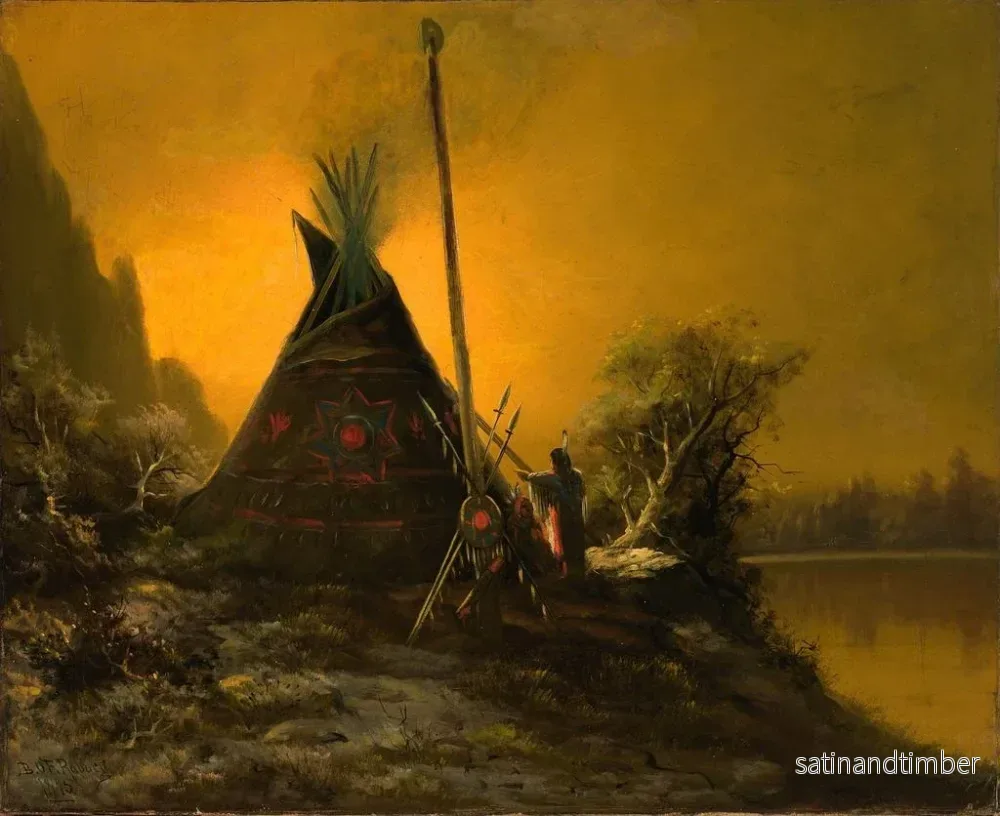 Reproduktion av målningen av en nattlig scen med en indianertipi - Benjamin Raborg - Bild 2