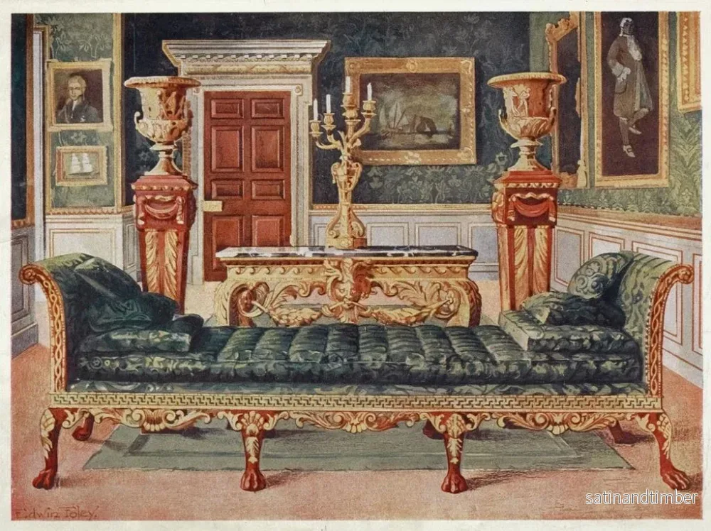 Reproduktion av målningen Georgisk målning i mahogny och guldförgyllning i Longford Castle-galleriet och den gröna salongen - Edwin Foley - Bild 2
