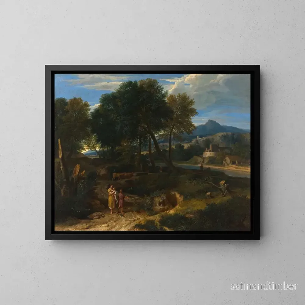 Reproduktion av målningen Pastoral med en ung präst och en kvinna som håller ett barn i armarna - Jean-François Millet