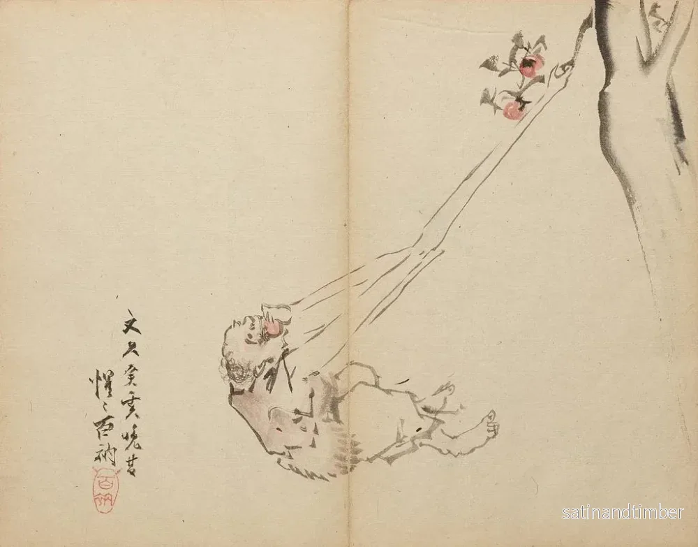 Reproduktion av målningen Les bras longs saisissant des fruits - Kawanabe Kyōsai - Bild 2