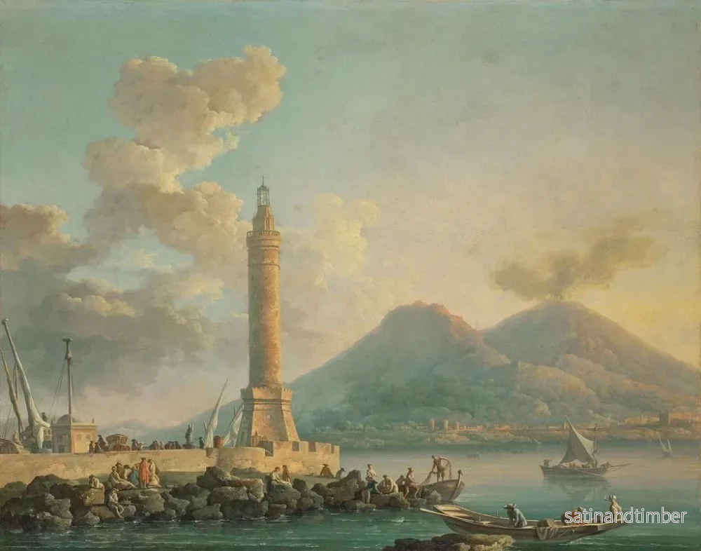 Reproduktion av målningen La lanterne du môle de Naples avec le Vésuve au loin - Carlo Bonavia - Bild 2
