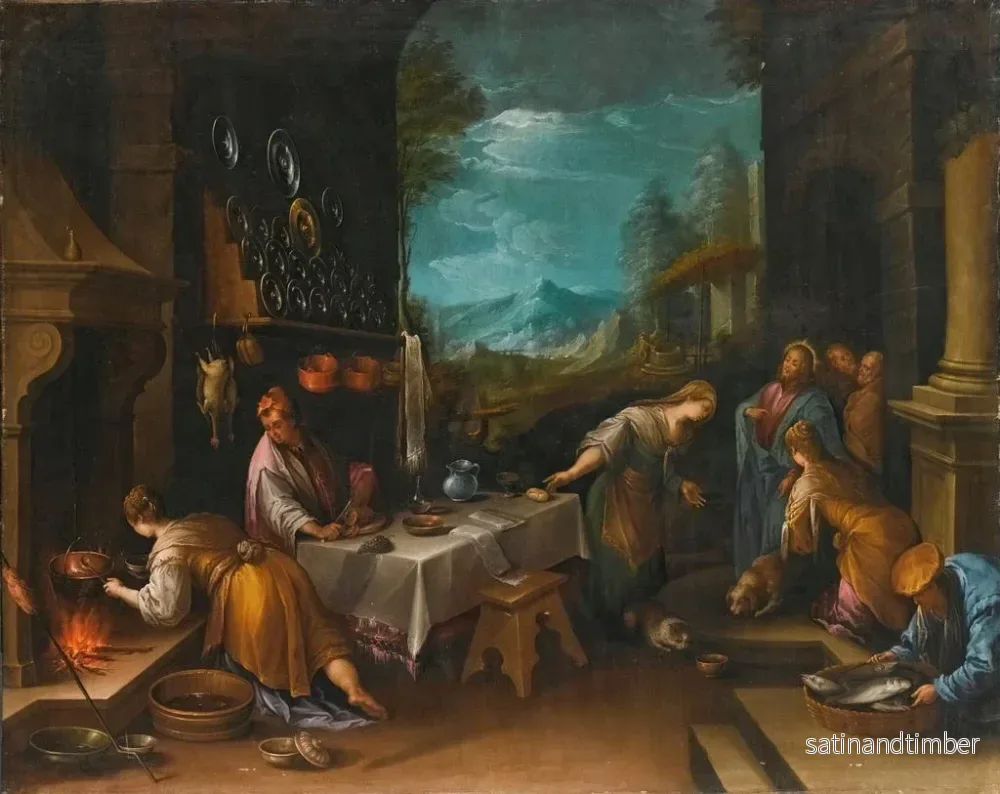 Reproduktion av målningen Le Christ dans la maison de Marie et Marthe - Ecole de Jacopo da Ponte - Bild 2