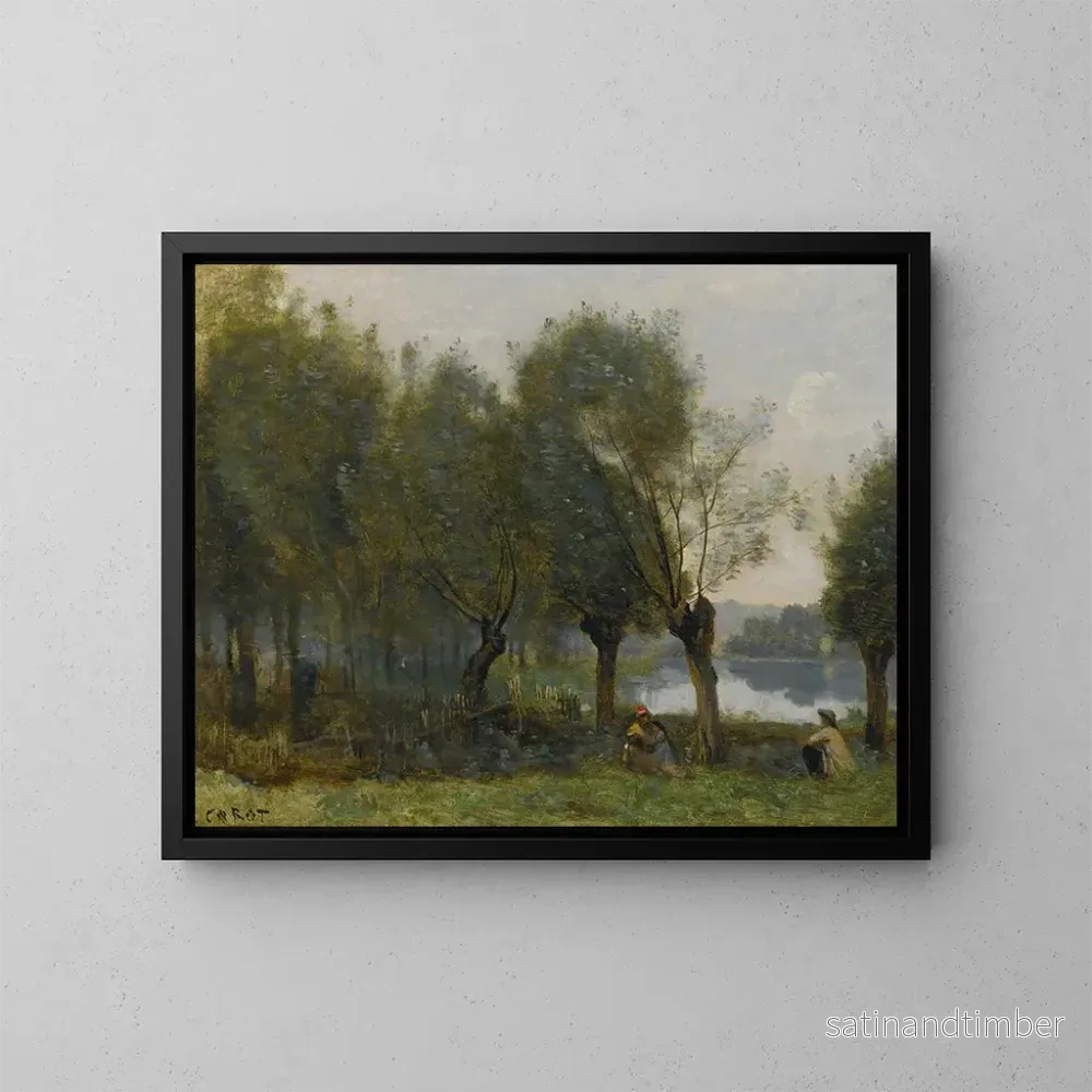 Reproduktion av målningen Montgeron, Saulaie vid vattnet - Jean-Baptiste-Camille Corot
