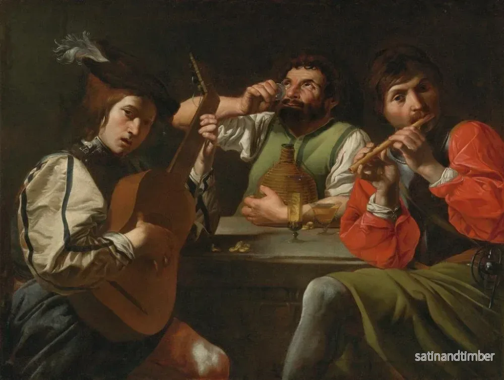 Reproduktion av målningen av musiker och drinkare i ett interiör - Valentin de Boulogne-skolan - Bild 2