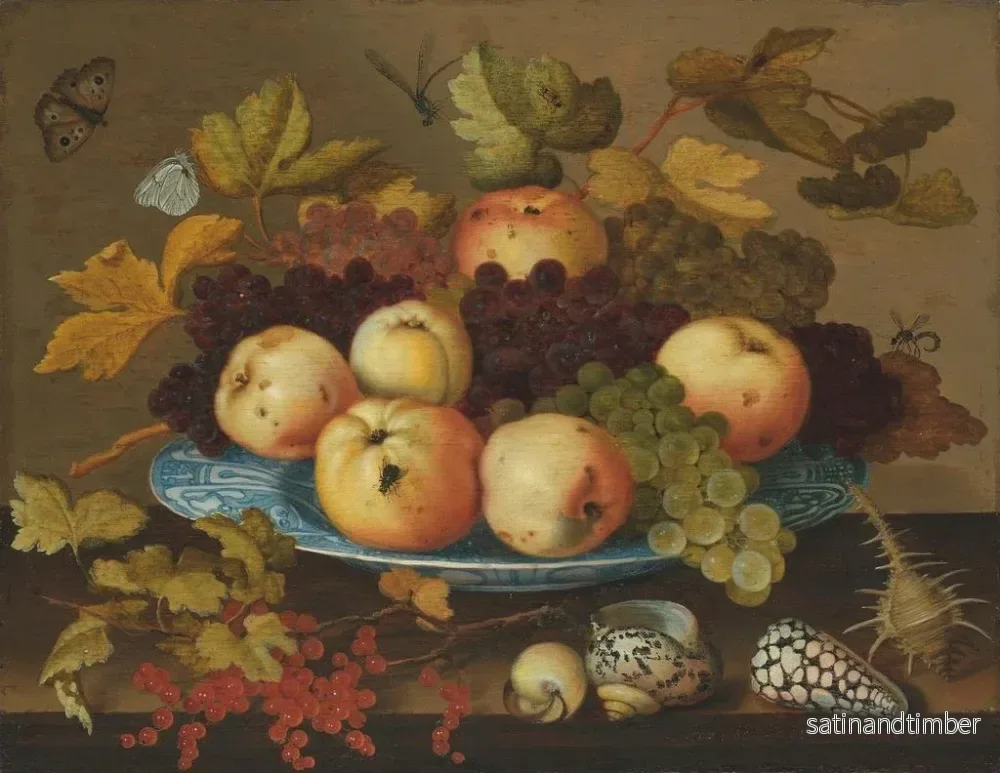 Reproduktion av målningen av frukt i en porslinsfat från Wanli på ett bord - Balthasar van der Ast - Bild 2