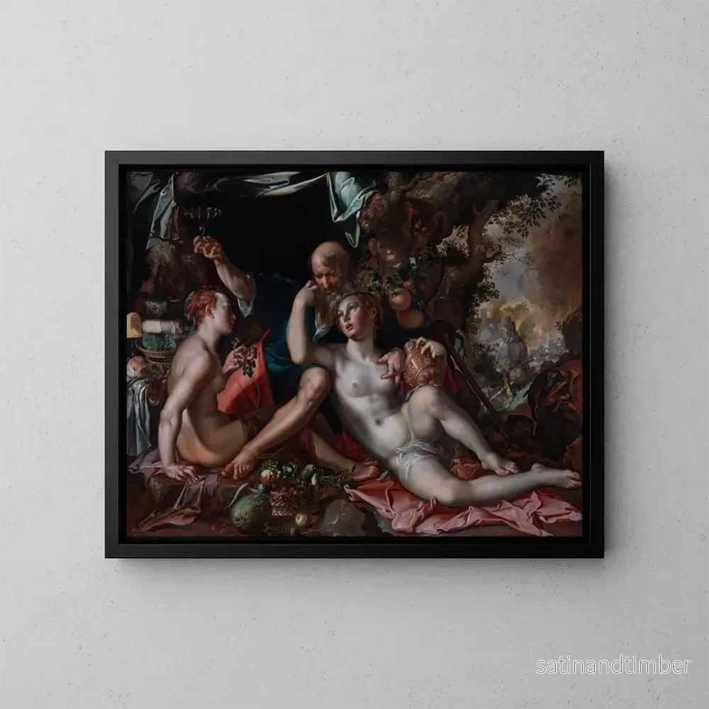 Reproduktion av målningen Lot och hennes döttrar - Joachim Wtewael