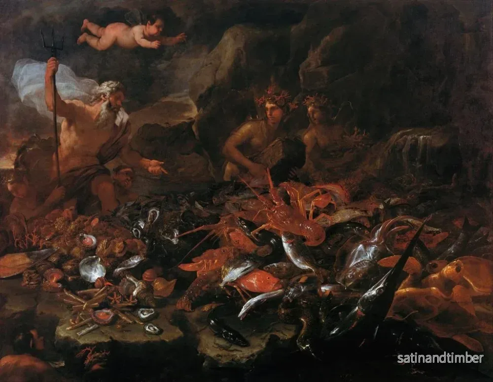 Reproduktion av målningen av havets rikedomar med Neptunus, tritoner och två nymfer - Luca Giordano - Bild 2