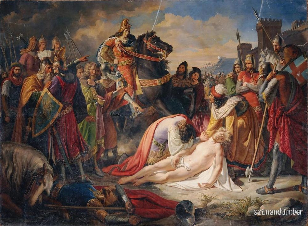 Reproduktion av målningen Charles I av Anjou vid Manfreds kropp efter slaget vid Benevento den 26 februari 1266 - Carl Rahl - Bild 2