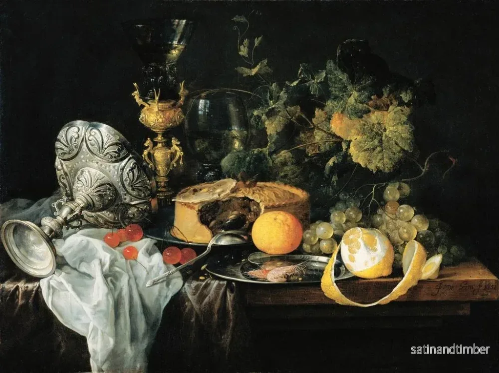Reproduktion av målningen av en storslagen stilleben med fruktpaj och koppar - Jan Davidsz de Heem - Bild 2