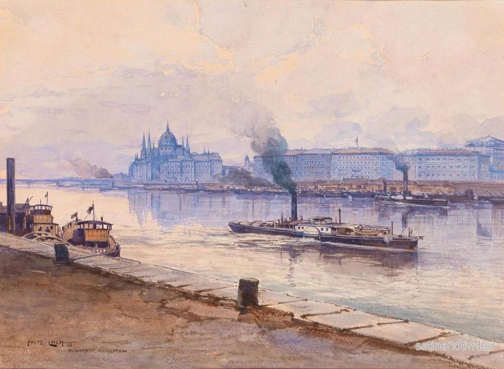Reproduktion av målningen En ångbåt på Donau med byggnaden av parlamentet i Budapest i bakgrunden - Fritz Lach - Bild 2