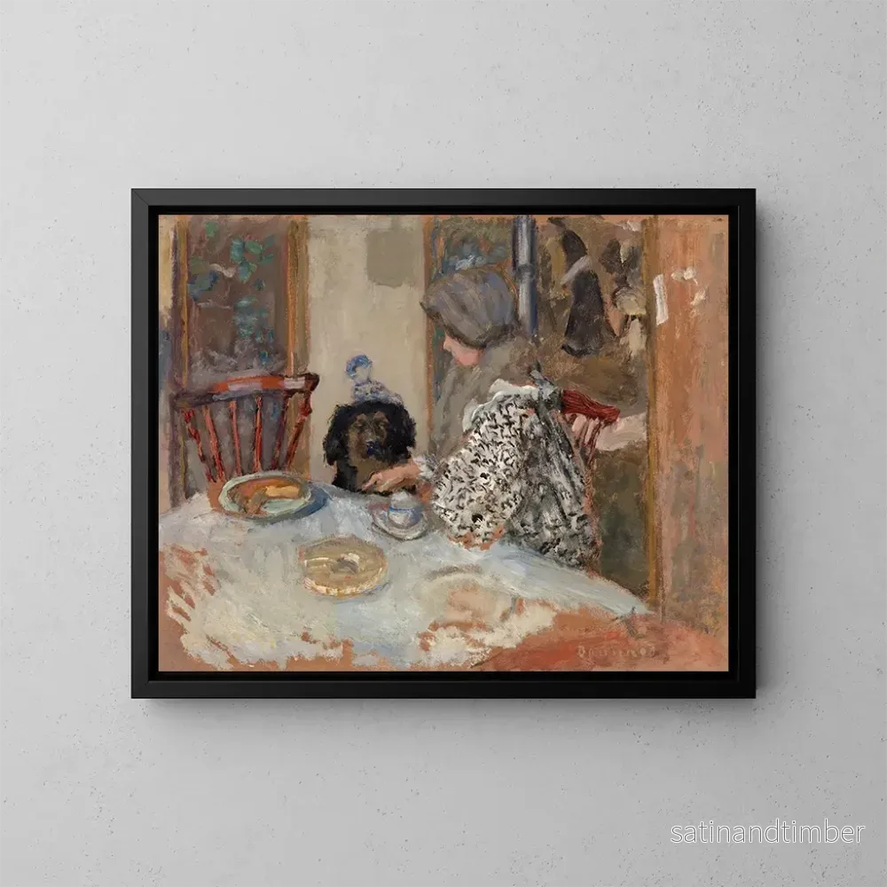Reproduktion av målningen av kvinna och hund vid bordet - Pierre Bonnard