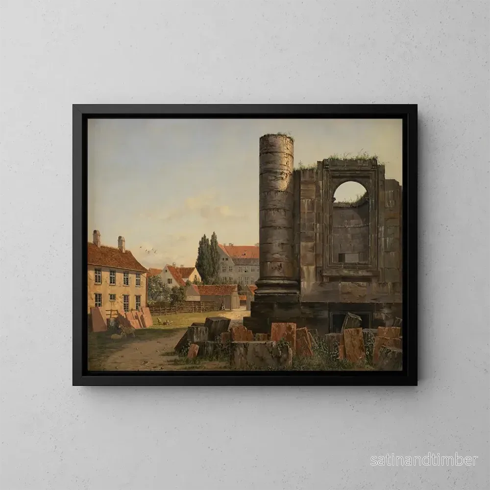 Reproduktion av målningen Vue de Marmorpladsen med ruinerna av den ofärdiga kyrkan av Frederiks i Köpenhamn - Thorald Læsøe