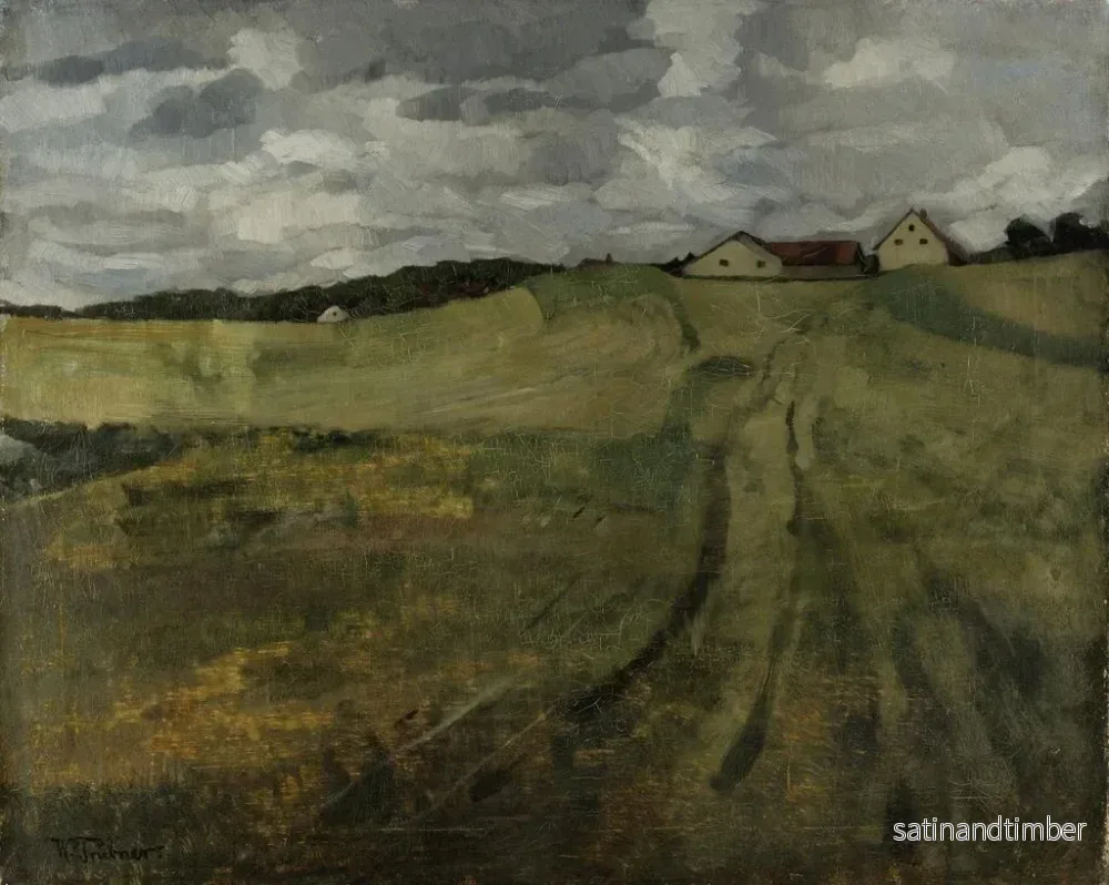 Reproduktion av målningen av Champ de chaume med stigande väg nära Wessling - Wilhelm Trübner - Bild 2