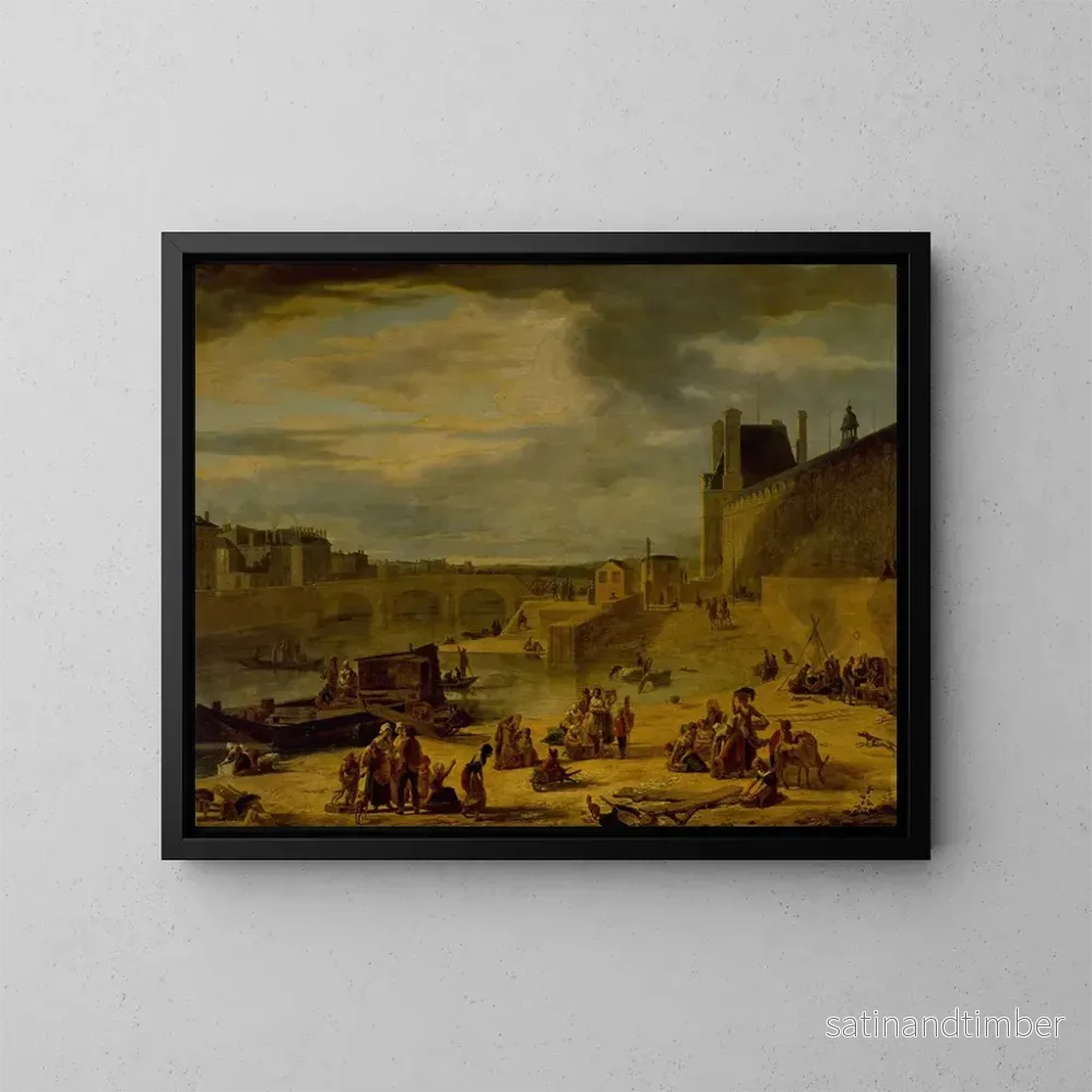 Reproduktion av målningen La Grande Galerie du Louvre et le pont Royal vus du port Saint-Nicolas - Jean-François Depelchin