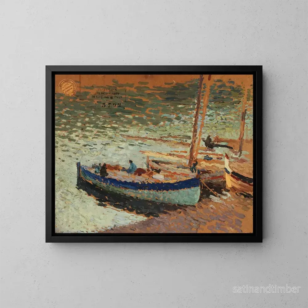 Reproduktion av målningen Bouquet de bleuets et barques au port – Henri Martin Reproduktion av målningen Bouquet de bleuets et barques au port – Henri Martin