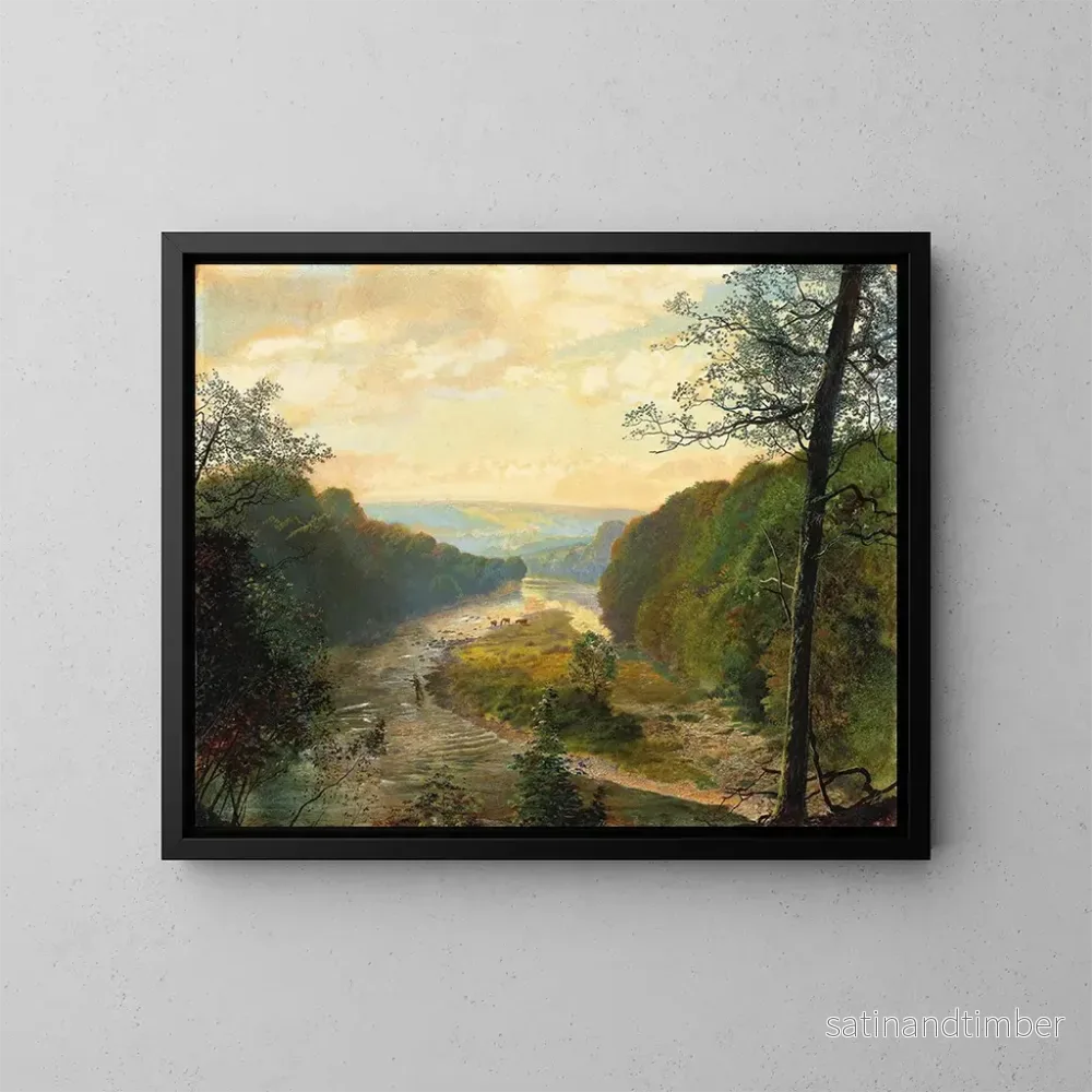Reproduktion av målningen La vallée de Wharfe avec la tour de Barden au-delà - John Atkinson Grimshaw