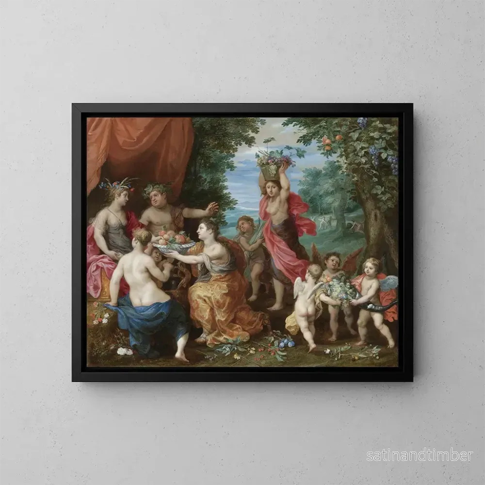 Reproduktion av målningen En bacchanal med Ceres, Bacchus och Venus - Jan Brueghel den yngre