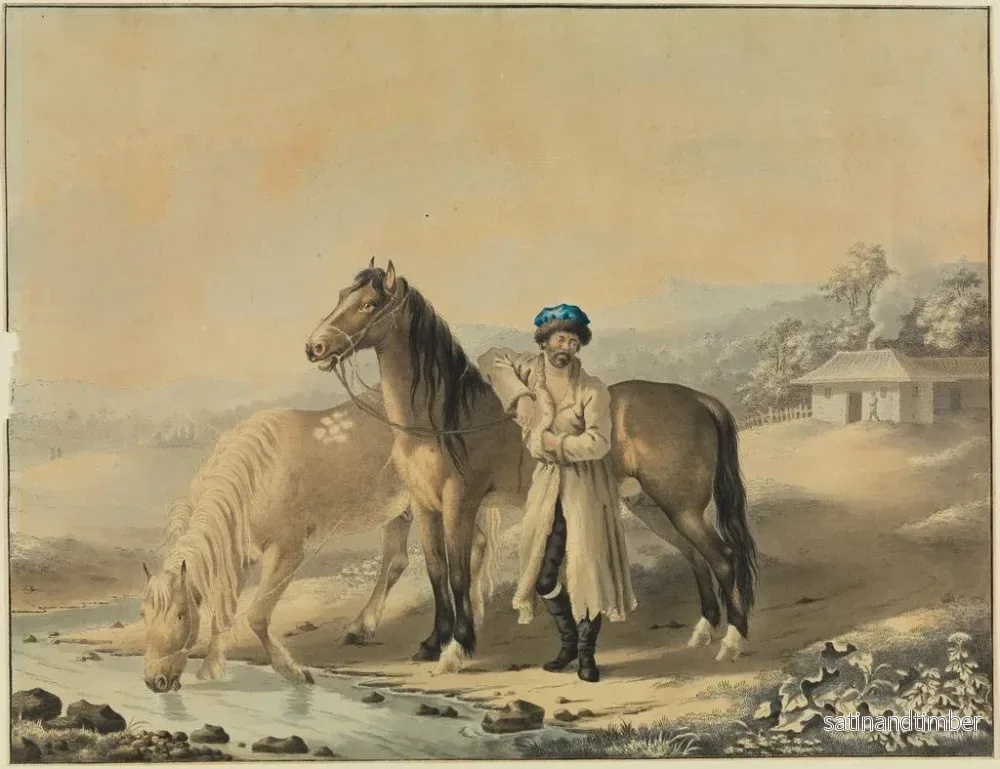 Reproduktion av målningen Turkiskt målning med två hästar vid flodkanten - Johann Georg Pforr - Bild 2