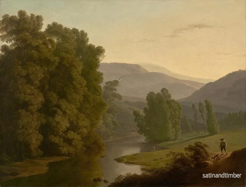 Reproduktion av målningen av ett landskap med figurer vid en flod och berg i fjärran - Hendrik Voogd - Bild 2