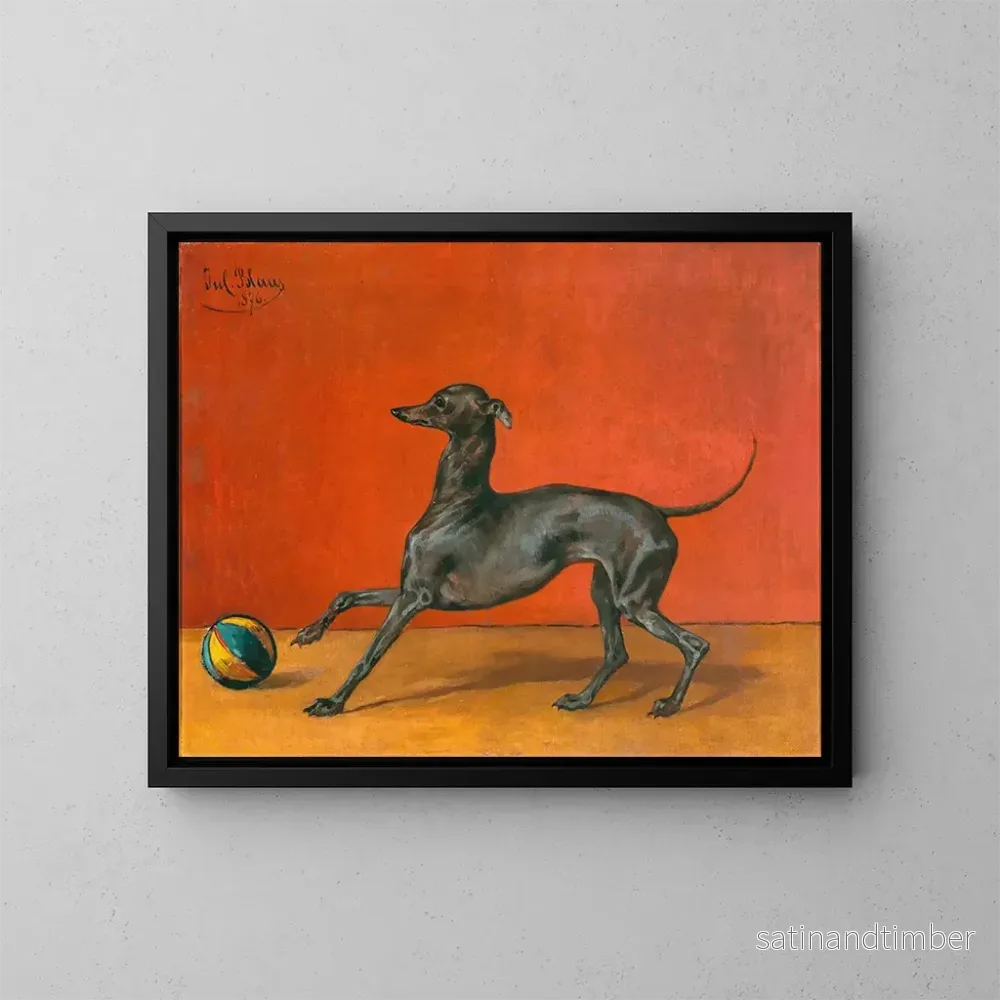 Reproduktion av målningen En en hund eller en italiensk jakthund med en boll - Julius von Blaas