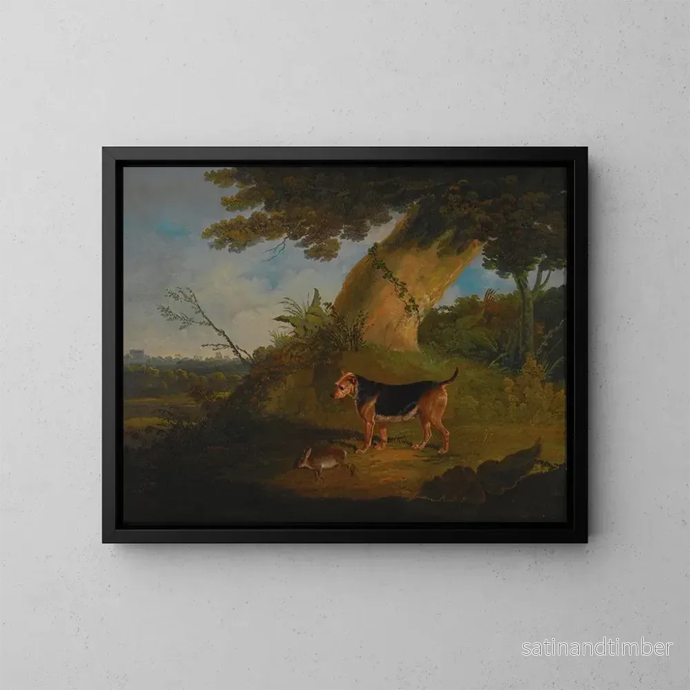 Reproduktion av målningen av svart och eldrigt terrier med en inlagd kanin - John Frederick Herring den äldre