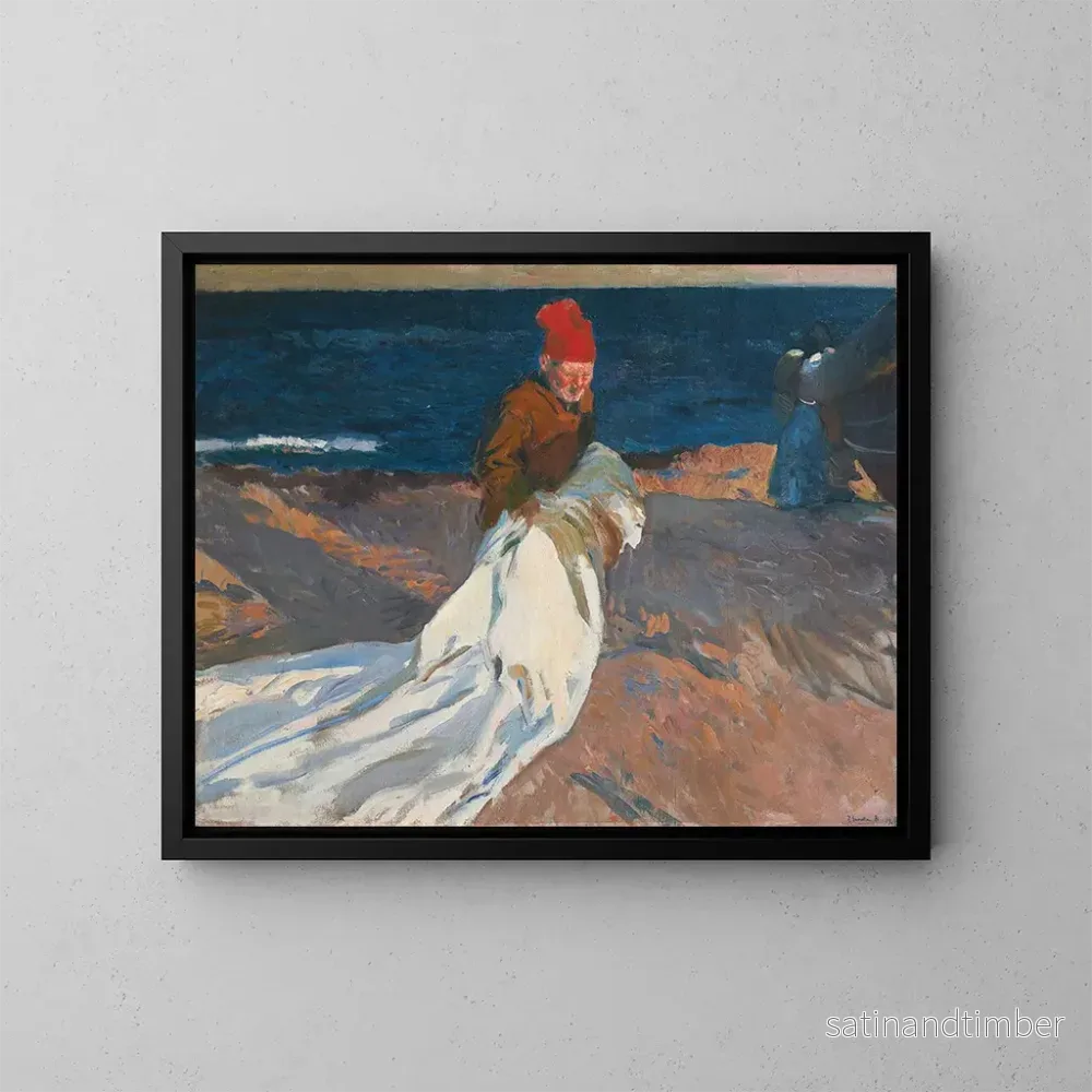 Reproduktion av målningen Ramassant la voile, plage de Valence - Joaquín Sorolla