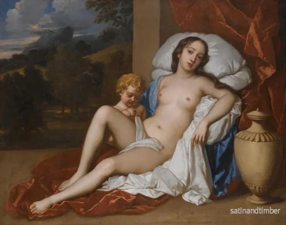 Reproduktion av målningen porträtt av en ung kvinna och ett barn i Venus och Cupido, nästan säkert Nell Gwyn - Sir Peter Lely - Bild 2