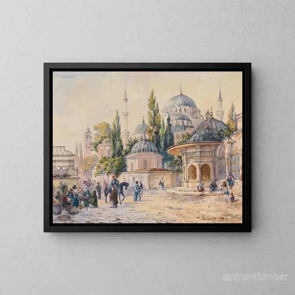 Reproduktion av målningen av Sehzade-moskén i Laleli, Istanbul - Ludwig Hans Fischer