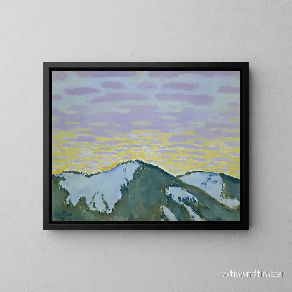 Reproduktion av målningen av snötäckta bergstopp vid skymningen - Koloman Moser